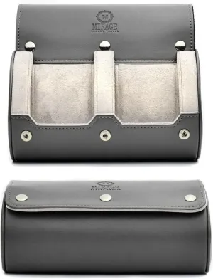 Men - Double Watch Case - Slate Grey/Ivory White Vegan Leather 2 Watch Roll presumably continent spacecraft Travel Case for 