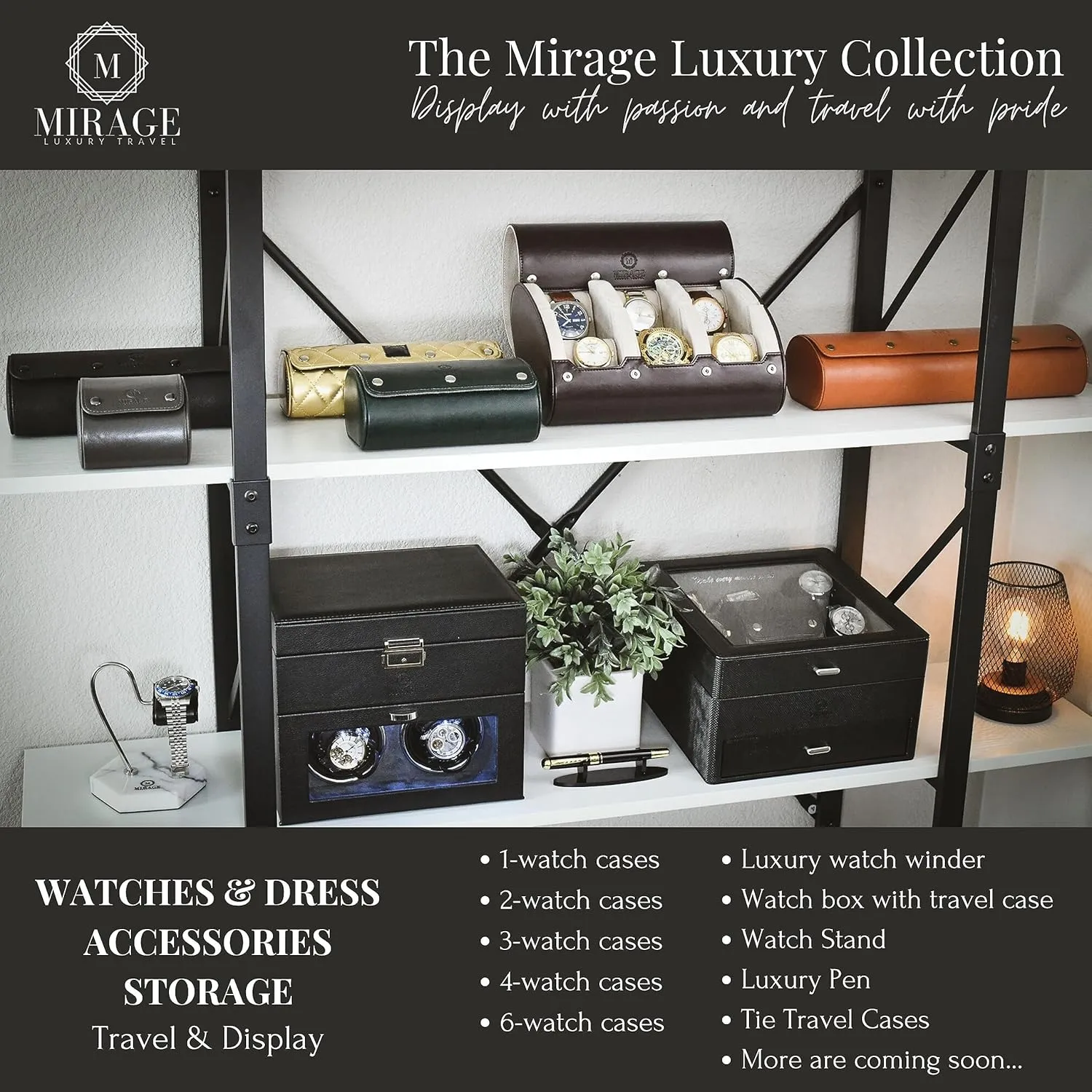 Men - Double Watch Case - Slate Grey/Ivory White Vegan Leather 2 Watch Roll presumably continent spacecraft Travel Case for 