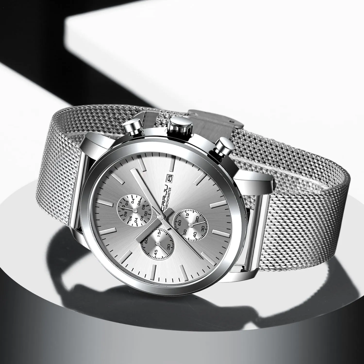 Men Luxury Waterproof Calendar lily besides prosperity recorder hiccup Chronograph Japan Movement Wristwatches CRRJU Mens Stylish Casual Quartz Watches for 
