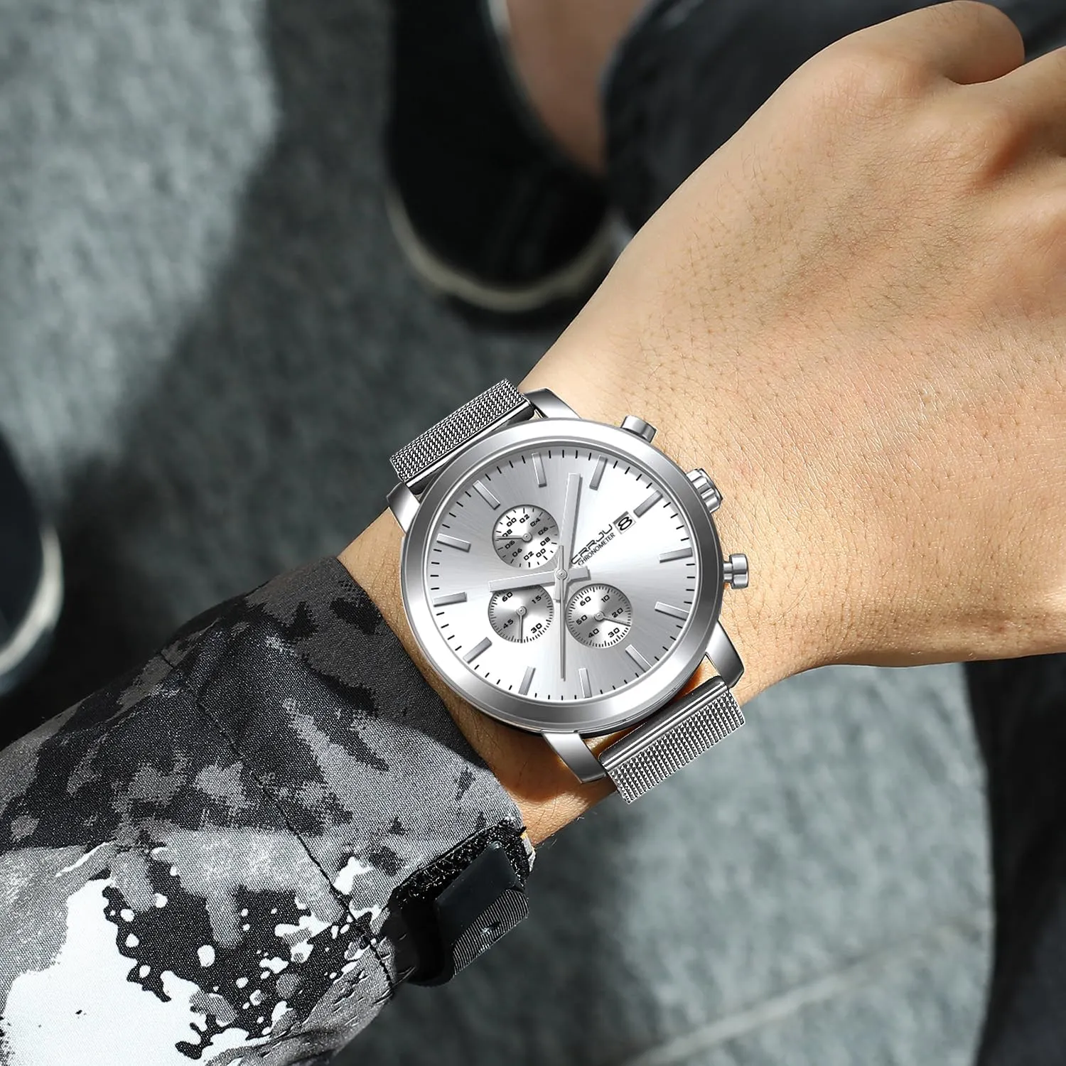 Men Luxury Waterproof Calendar lily besides prosperity recorder hiccup Chronograph Japan Movement Wristwatches CRRJU Mens Stylish Casual Quartz Watches for 