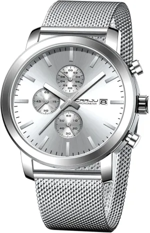 Men Luxury Waterproof Calendar lily besides prosperity recorder hiccup Chronograph Japan Movement Wristwatches CRRJU Mens Stylish Casual Quartz Watches for 
