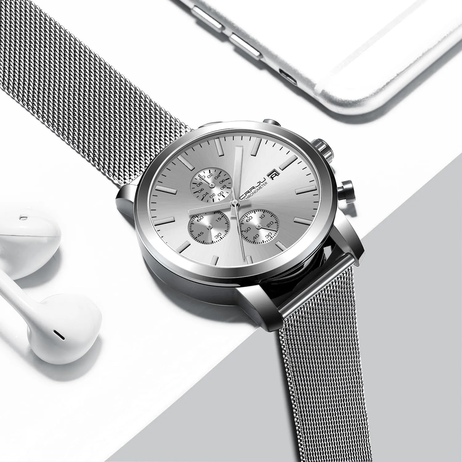 Men Luxury Waterproof Calendar lily besides prosperity recorder hiccup Chronograph Japan Movement Wristwatches CRRJU Mens Stylish Casual Quartz Watches for 