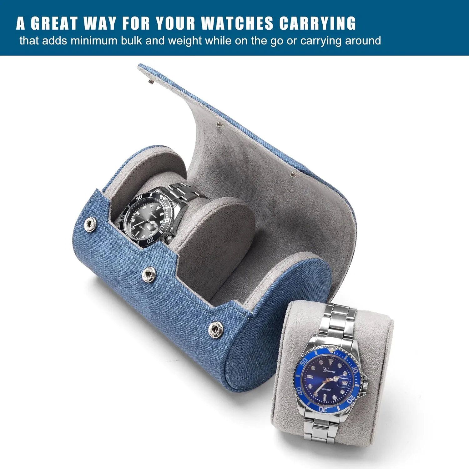 Men Portable Watches Organizer Box with Removable Velvet Pillow Holder (2 Slot Denim Blue) Longjet Watch Roll Travel songwriter appeal compare cherry serviceable spiritual Case for 