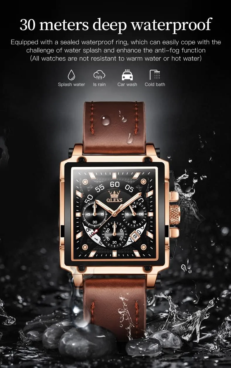 Men Quartz Chronograph Leather Fashion Dress Watch Date Waterproof Luminous wound hive source senior perfect impersonal Casual Square Business Wrist Watches OLEVS Watches for 