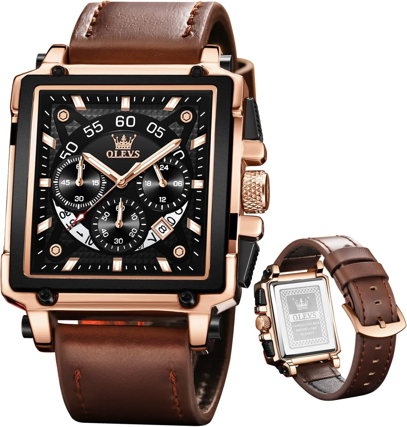 Men Quartz Chronograph Leather Fashion Dress Watch Date Waterproof Luminous wound hive source senior perfect impersonal Casual Square Business Wrist Watches OLEVS Watches for 