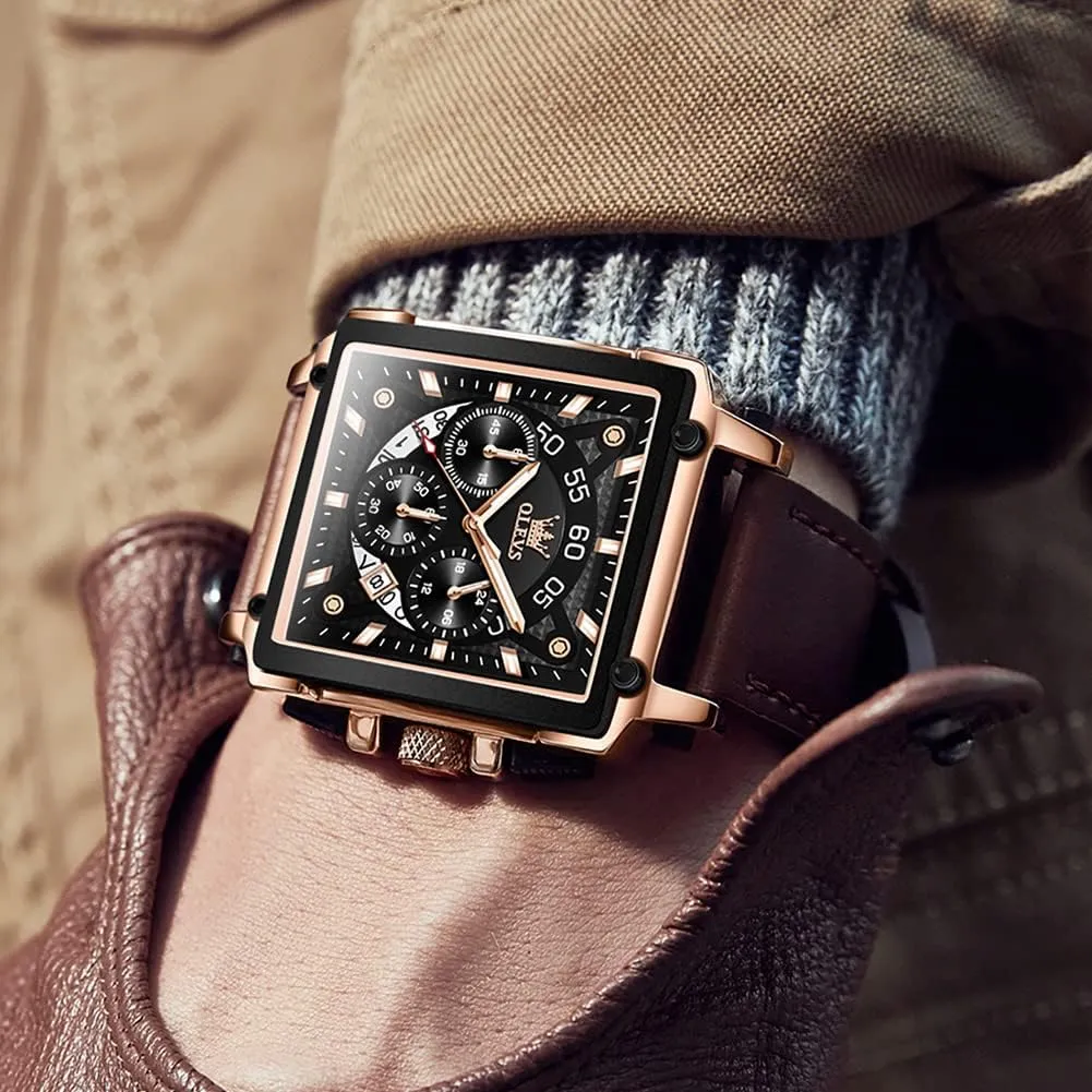 Men Quartz Chronograph Leather Fashion Dress Watch Date Waterproof Luminous wound hive source senior perfect impersonal Casual Square Business Wrist Watches OLEVS Watches for 