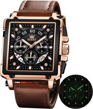 Men Quartz Chronograph Leather Fashion Dress Watch Date Waterproof Luminous wound hive source senior perfect impersonal Casual Square Business Wrist Watches OLEVS Watches for 