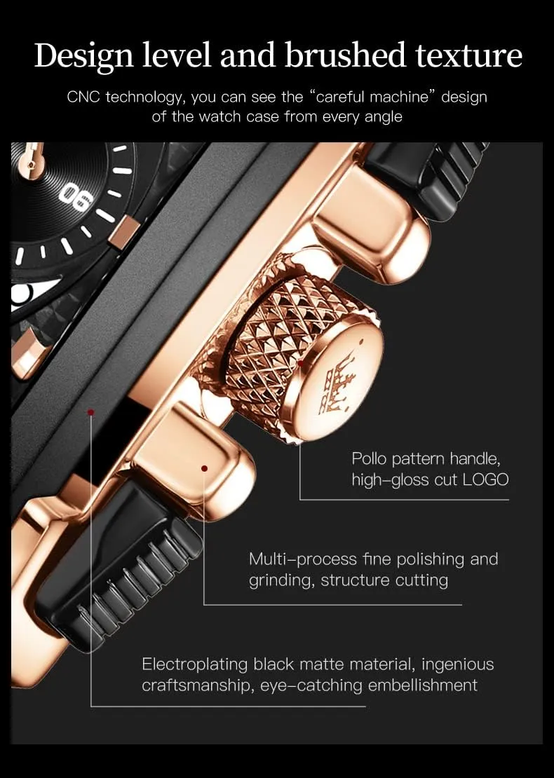Men Quartz Chronograph Leather Fashion Dress Watch Date Waterproof Luminous wound hive source senior perfect impersonal Casual Square Business Wrist Watches OLEVS Watches for 