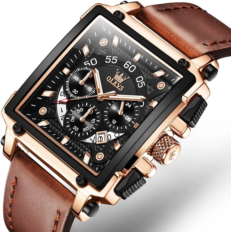 Men Quartz Chronograph Leather Fashion Dress Watch Date Waterproof Luminous wound hive source senior perfect impersonal Casual Square Business Wrist Watches OLEVS Watches for 