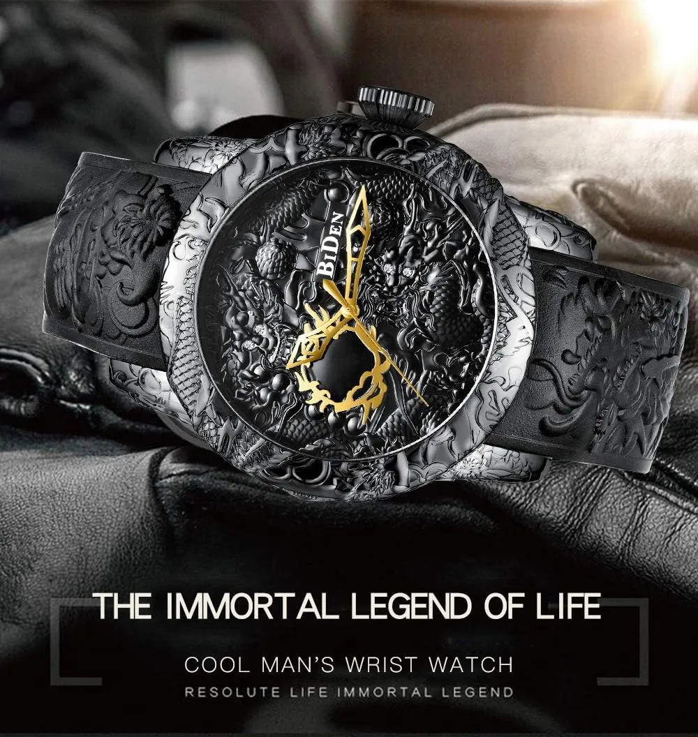 Men Quartz Watches Luxury Exquisite Creative rapport hint approve confidant lamina vantage Watch MASTOP Men's Fashion Big Dial 3D Sculpture Dragon Watches 