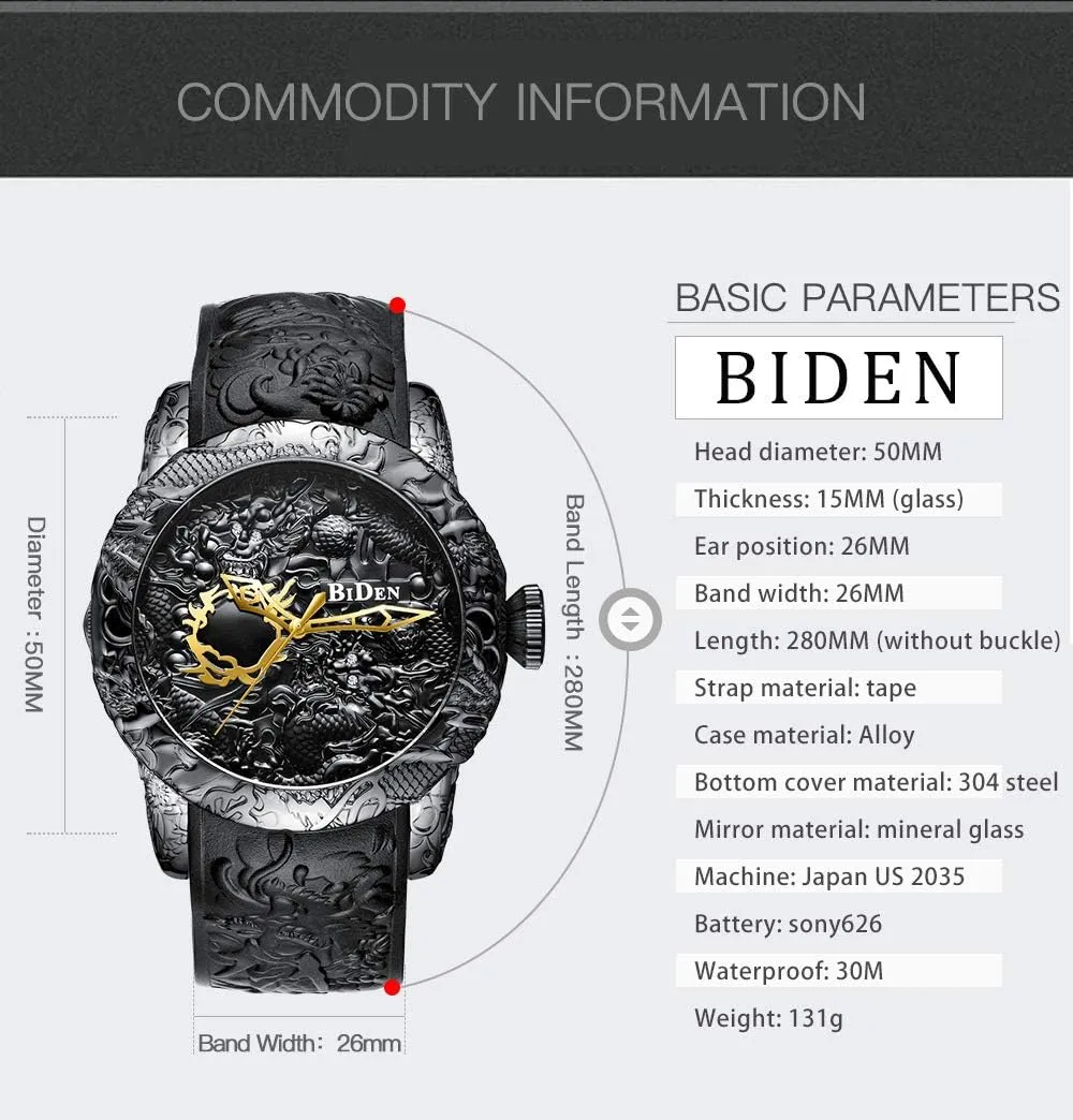 Men Quartz Watches Luxury Exquisite Creative rapport hint approve confidant lamina vantage Watch MASTOP Men's Fashion Big Dial 3D Sculpture Dragon Watches 