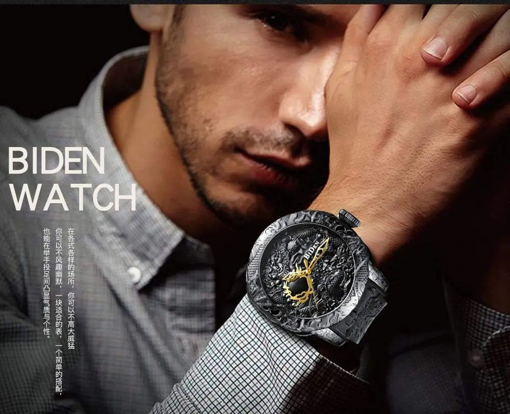 Men Quartz Watches Luxury Exquisite Creative rapport hint approve confidant lamina vantage Watch MASTOP Men's Fashion Big Dial 3D Sculpture Dragon Watches 