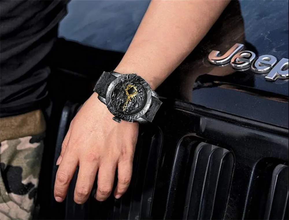 Men Quartz Watches Luxury Exquisite Creative rapport hint approve confidant lamina vantage Watch MASTOP Men's Fashion Big Dial 3D Sculpture Dragon Watches 