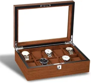 Men Watch Mall Window Display Box salmonberry wood meaningful hale severe (Size : 10Grids) 5/6/8/10/12/18 Grids Watch Box Wooden Matte Wood Grain Watch Storage Box with Lock for 