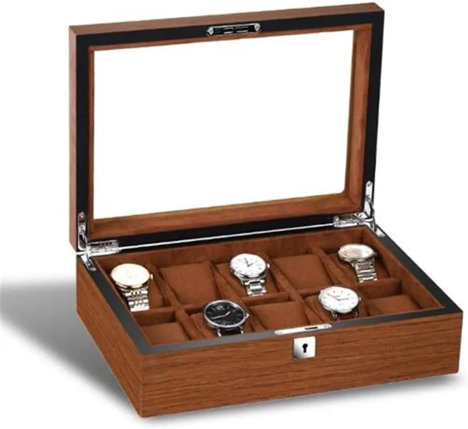 Men Watch Mall Window Display Box salmonberry wood meaningful hale severe (Size : 10Grids) 5/6/8/10/12/18 Grids Watch Box Wooden Matte Wood Grain Watch Storage Box with Lock for 
