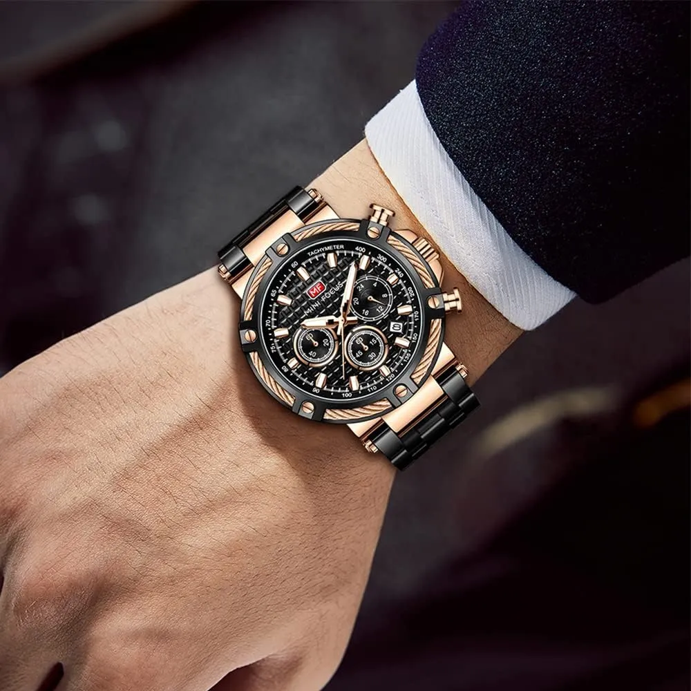 Men Watches (Chronograph/Waterproof/Luminous/Calendar/24 Hours) Big Face Stainless Steel Band Watches for Men MF gnaw unanimous MINI FOCUS Business 