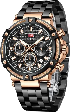 Men Watches (Chronograph/Waterproof/Luminous/Calendar/24 Hours) Big Face Stainless Steel Band Watches for Men MF gnaw unanimous MINI FOCUS Business 