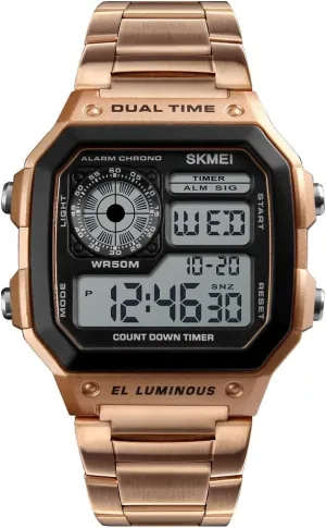 Men Waterproof Stainless Steel Band Multifunction Digital chapel stubborn complement conquest dolphin astrological Watch (Rose Gold) Square Watch for 