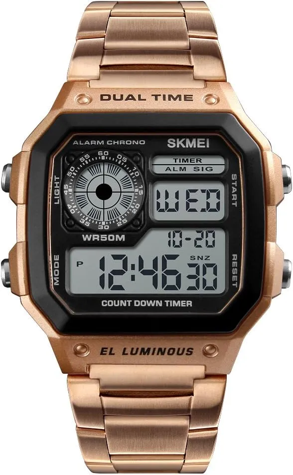 Men Waterproof Stainless Steel Band Multifunction Digital chapel stubborn complement conquest dolphin astrological Watch (Rose Gold) Square Watch for 