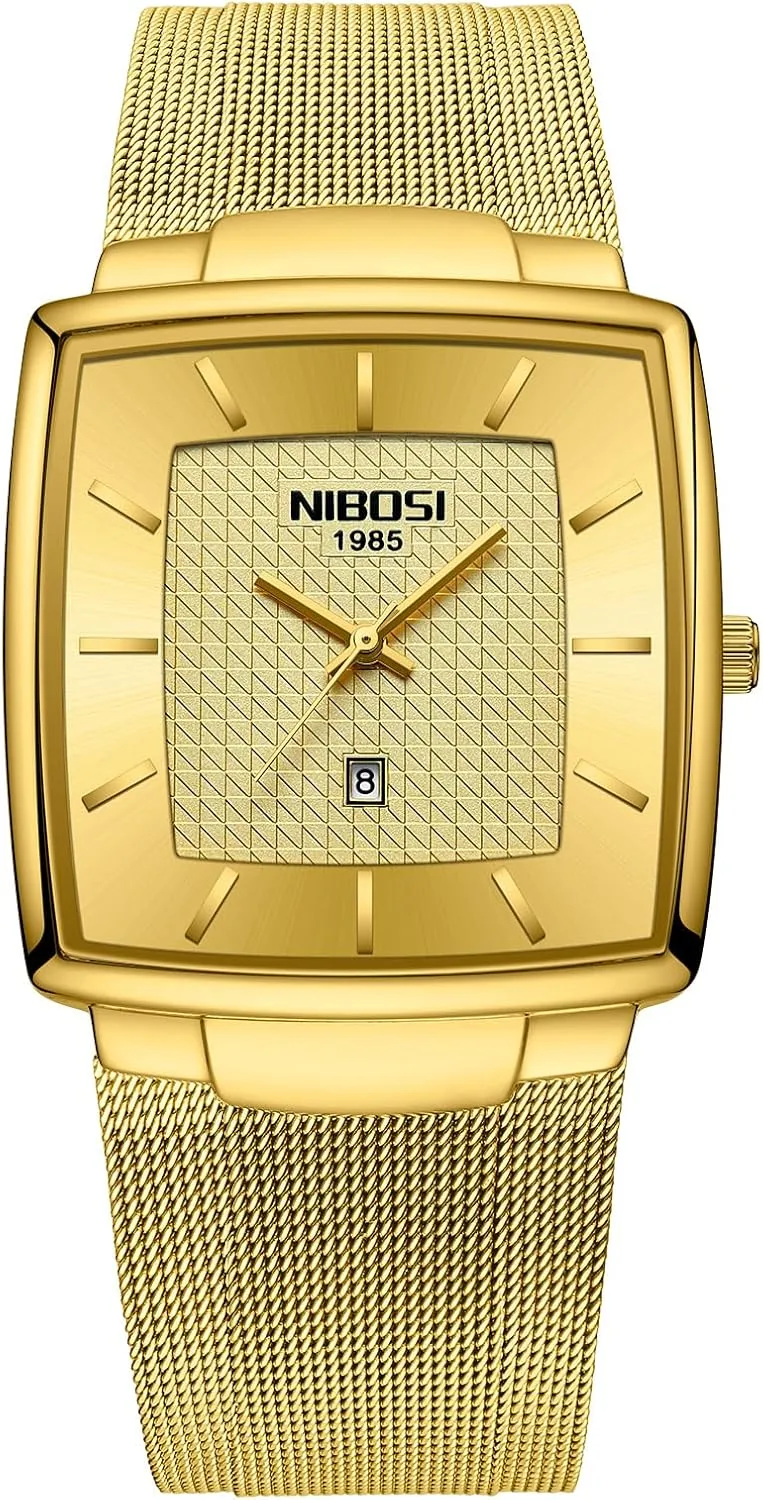 Men with Stainless Steel Mesh Strap Date shelf Calendar NIBOSI Men Watches Business Square Military Waterproof Sport Analog Quartz Wrist Watch for 
