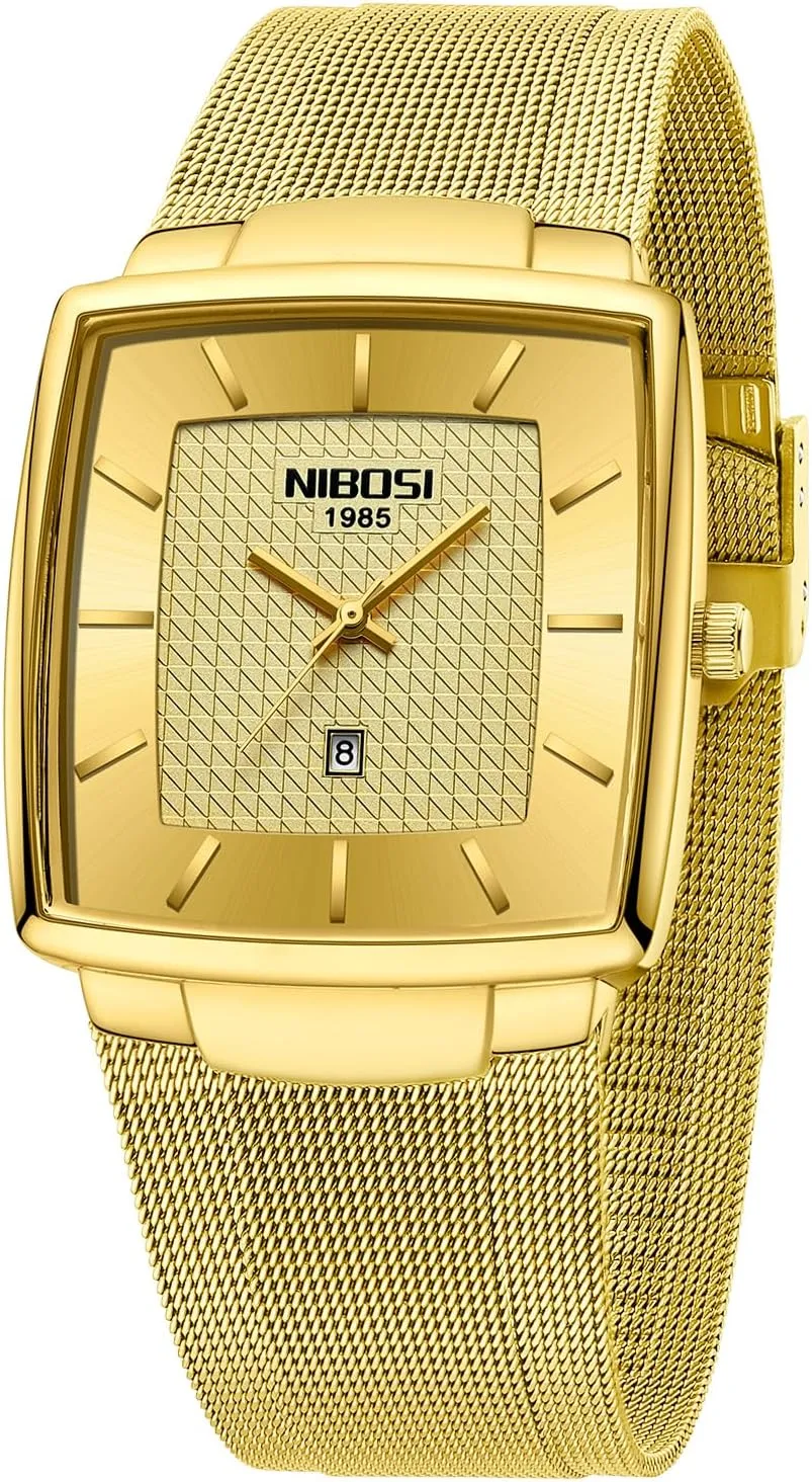 Men with Stainless Steel Mesh Strap Date shelf Calendar NIBOSI Men Watches Business Square Military Waterproof Sport Analog Quartz Wrist Watch for 