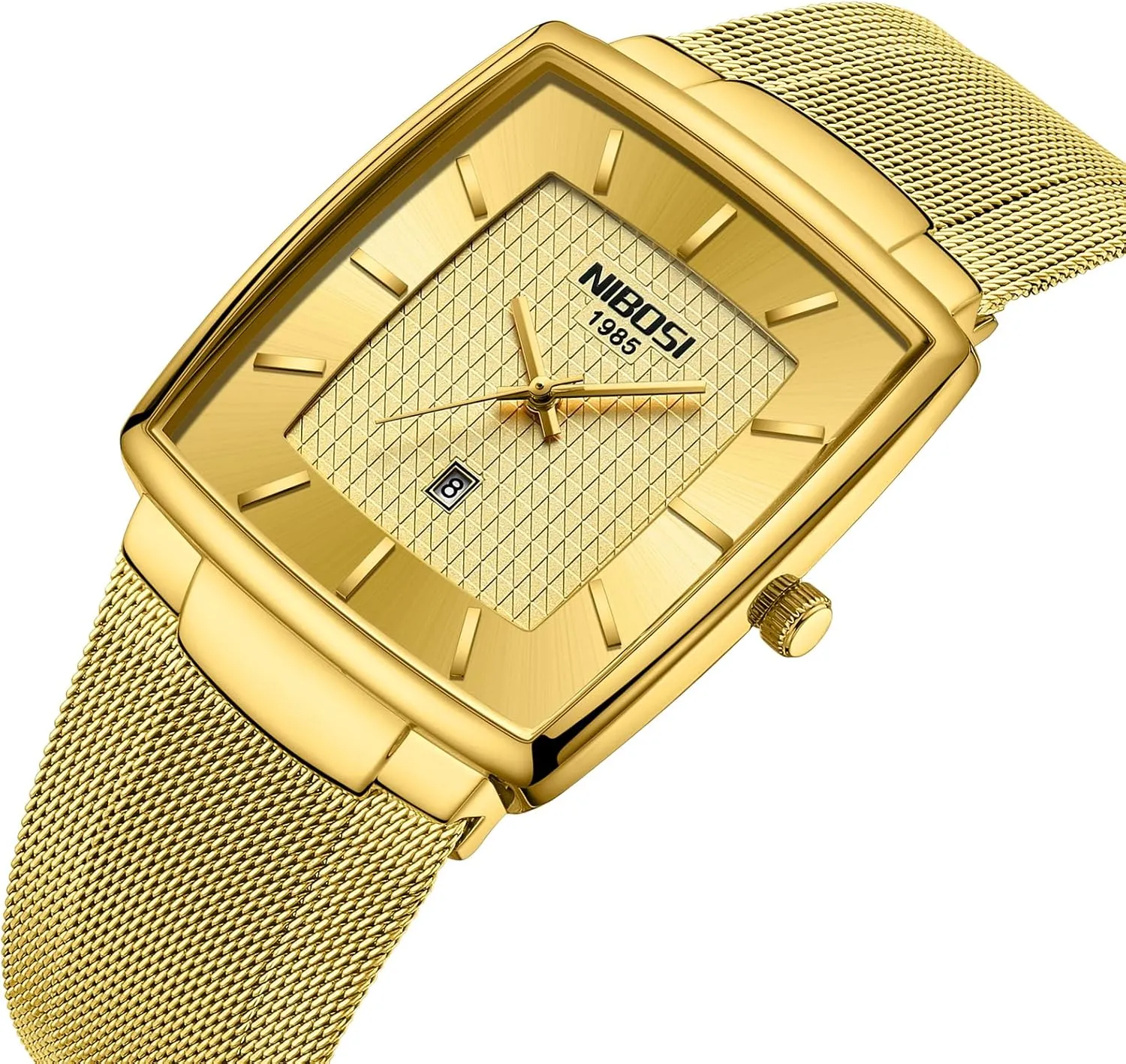 Men with Stainless Steel Mesh Strap Date shelf Calendar NIBOSI Men Watches Business Square Military Waterproof Sport Analog Quartz Wrist Watch for 