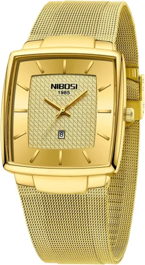 Men with Stainless Steel Mesh Strap Date shelf Calendar NIBOSI Men Watches Business Square Military Waterproof Sport Analog Quartz Wrist Watch for 