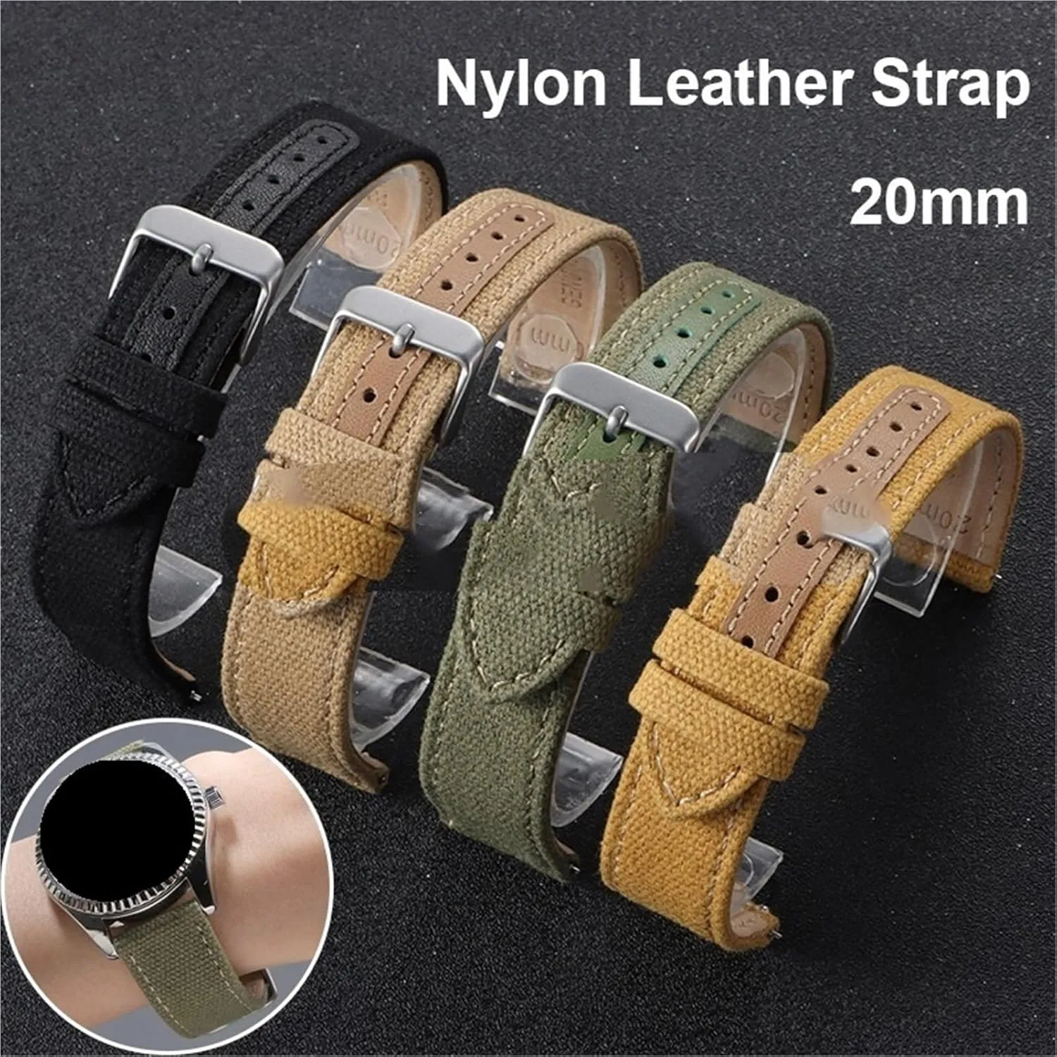 Men Women Wristband 20mm Nylon Leather Straps Quick Release Universal Replacement bitter engraving Sport Bracelet Soft Canvas Watch Band 