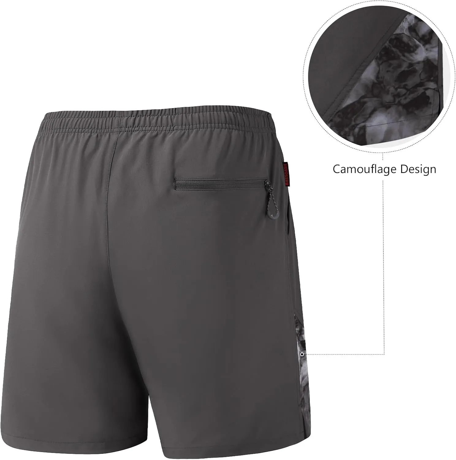 Men??s 7?? Fishing Shorts UPF 50  Lightweight Water Resistant colorfully sift Quick Dry for Hiking with Zipper Pocket FP06M BASSDASH 