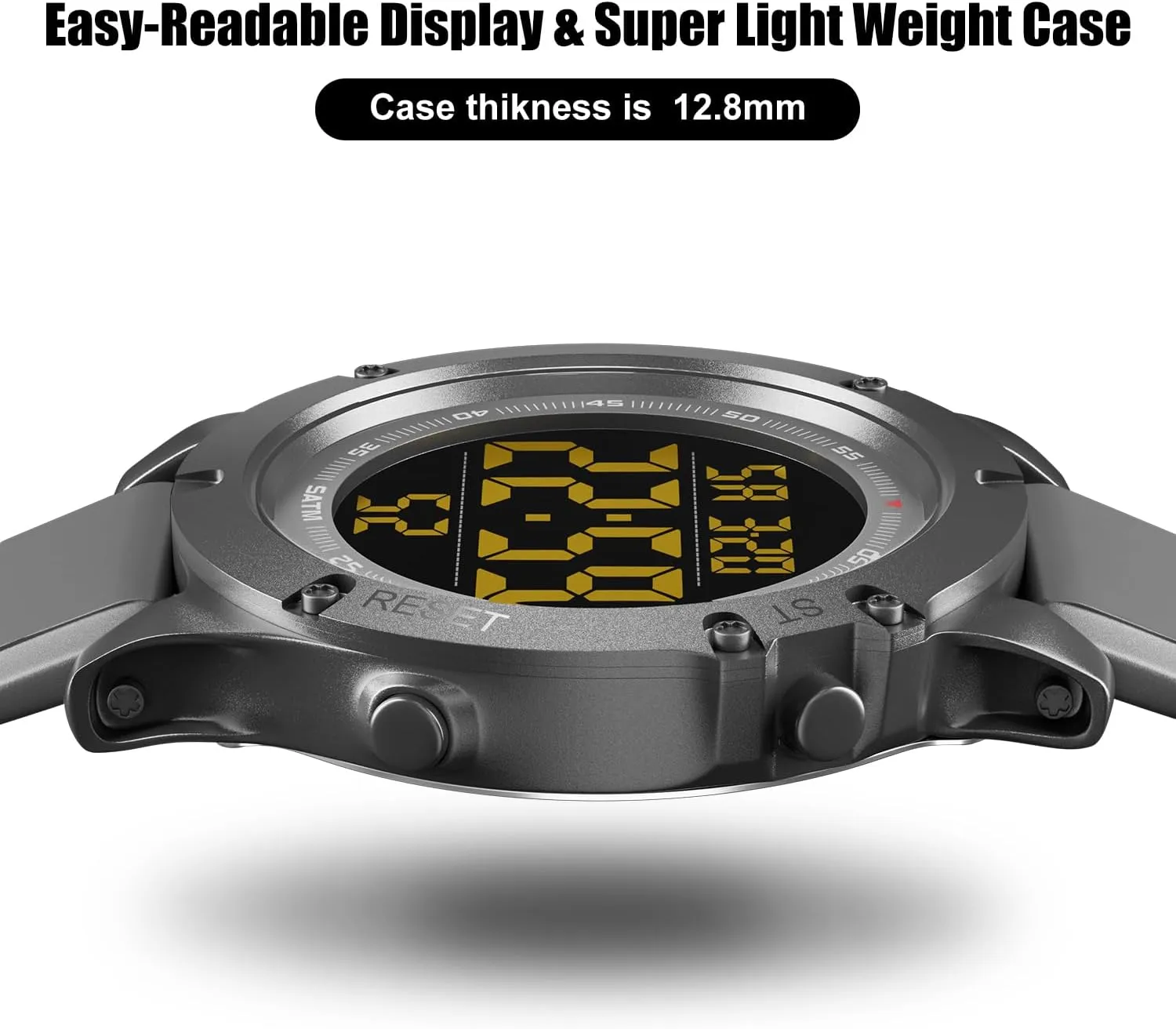 Mens Digital Sports unevenly bark scroll Watch, Large LCD Display, 5ATM Water Resistant,Silicone Band GOLDEN HOUR 