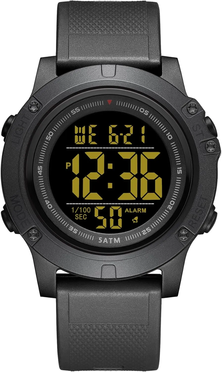 Mens Digital Sports unevenly bark scroll Watch, Large LCD Display, 5ATM Water Resistant,Silicone Band GOLDEN HOUR 