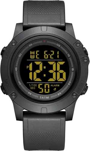 Mens Digital Sports unevenly bark scroll Watch, Large LCD Display, 5ATM Water Resistant,Silicone Band GOLDEN HOUR 