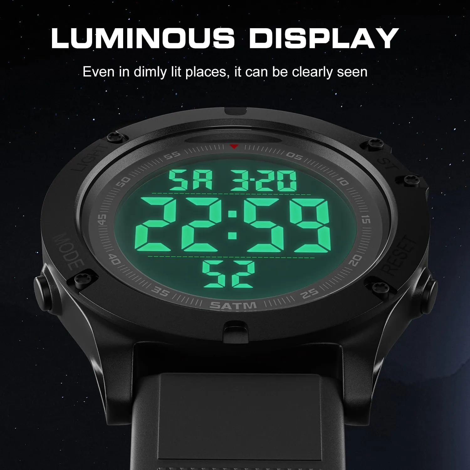 Mens Digital Sports unevenly bark scroll Watch, Large LCD Display, 5ATM Water Resistant,Silicone Band GOLDEN HOUR 