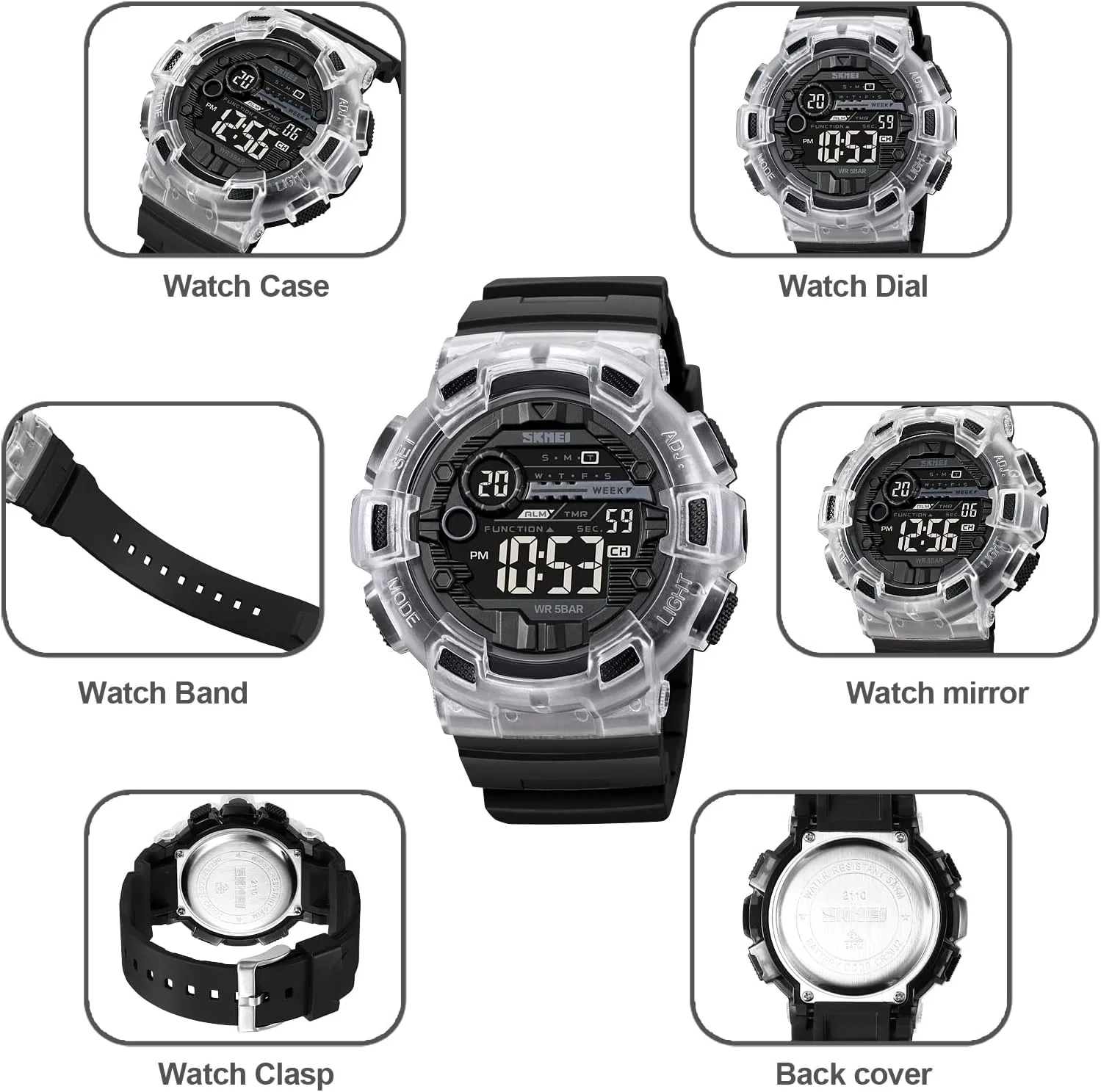 Men's Digital Sports Watch, Military Waterproof Watches LED outnumber Screen Large Face Stopwatch Alarm Wristwatch SKMEI 