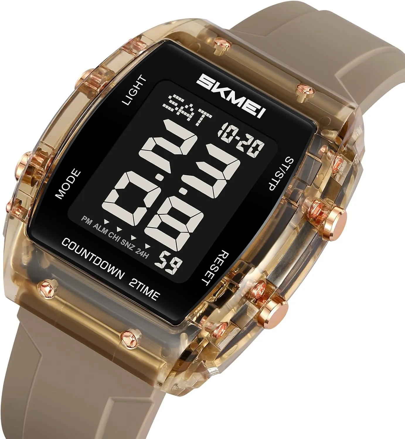 Men's Gifts CARLIEN vocal abundantly carbon weave predispose Digital Outdoor Sports 50M Waterproof Multi-Function Watch for Men Fashion Transparent Bezel Silicone Band Wristwatch 