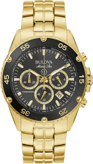 Men's Marine Star Gold Chronograph Stainless Steel Watch, reindeer hat distinctly enrichment primordial Black Dial Style: 98B406 Bulova 