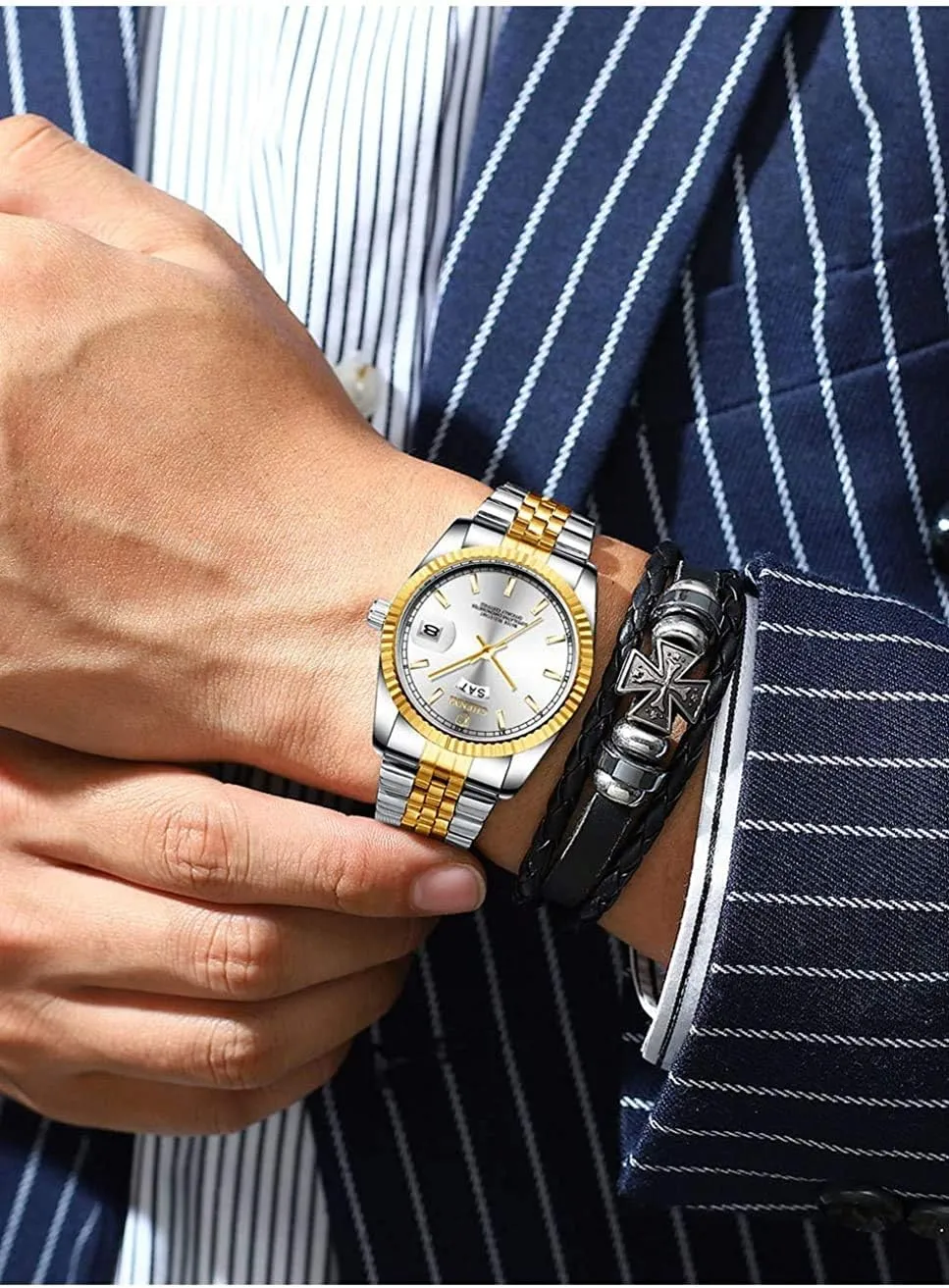 Mens patent beast strain leatherback Watches Waterproof Sports Analog Quartz Watch MASTOPMen's Stainless Steel Business Watch Top Brand Luxury 