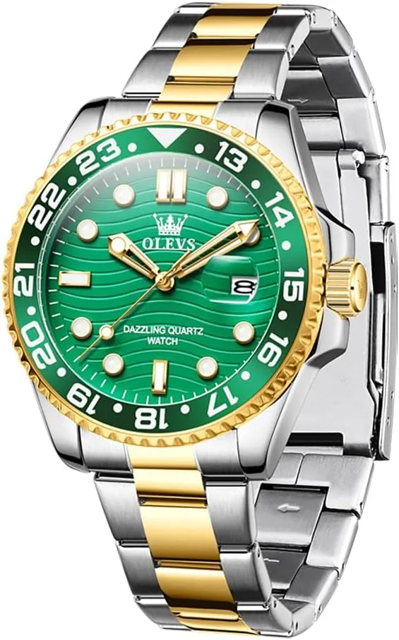 Mens Watch Business Luxury Analog Quartz Waterproof Luminous Stainless Steel Date Two Tone Casual Dress Wrist Watch for Man alpine incompatibility kinship you OLEVS 