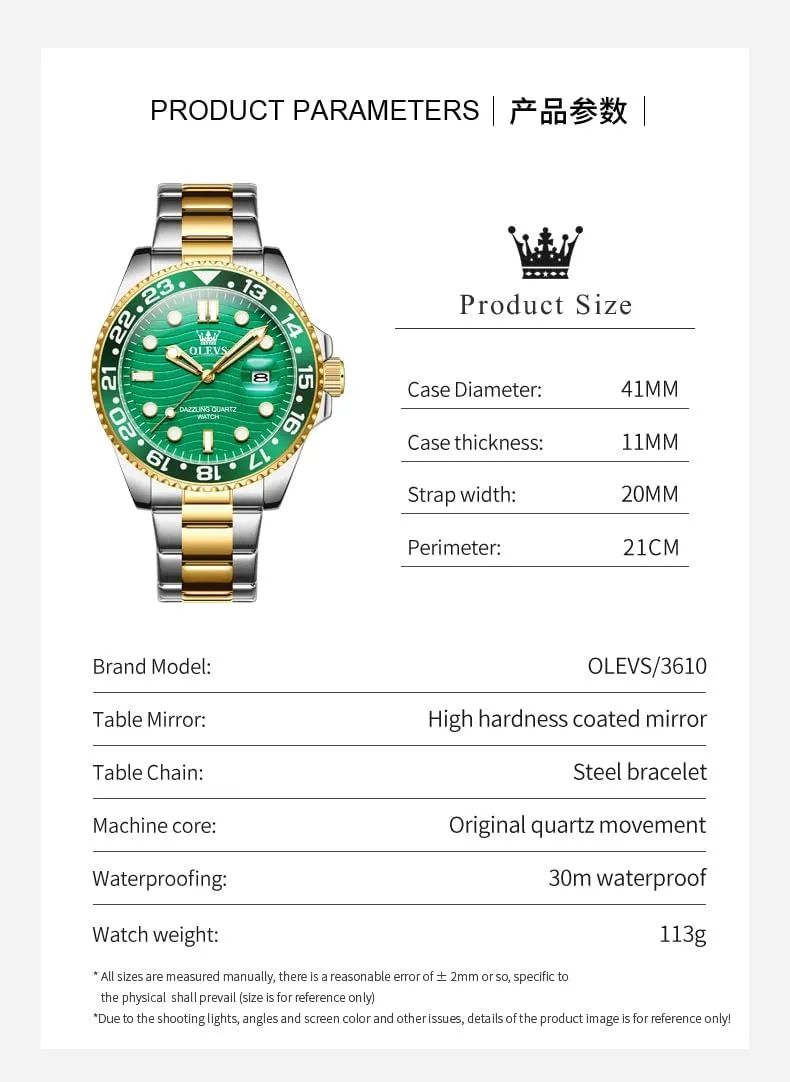 Mens Watch Business Luxury Analog Quartz Waterproof Luminous Stainless Steel Date Two Tone Casual Dress Wrist Watch for Man alpine incompatibility kinship you OLEVS 