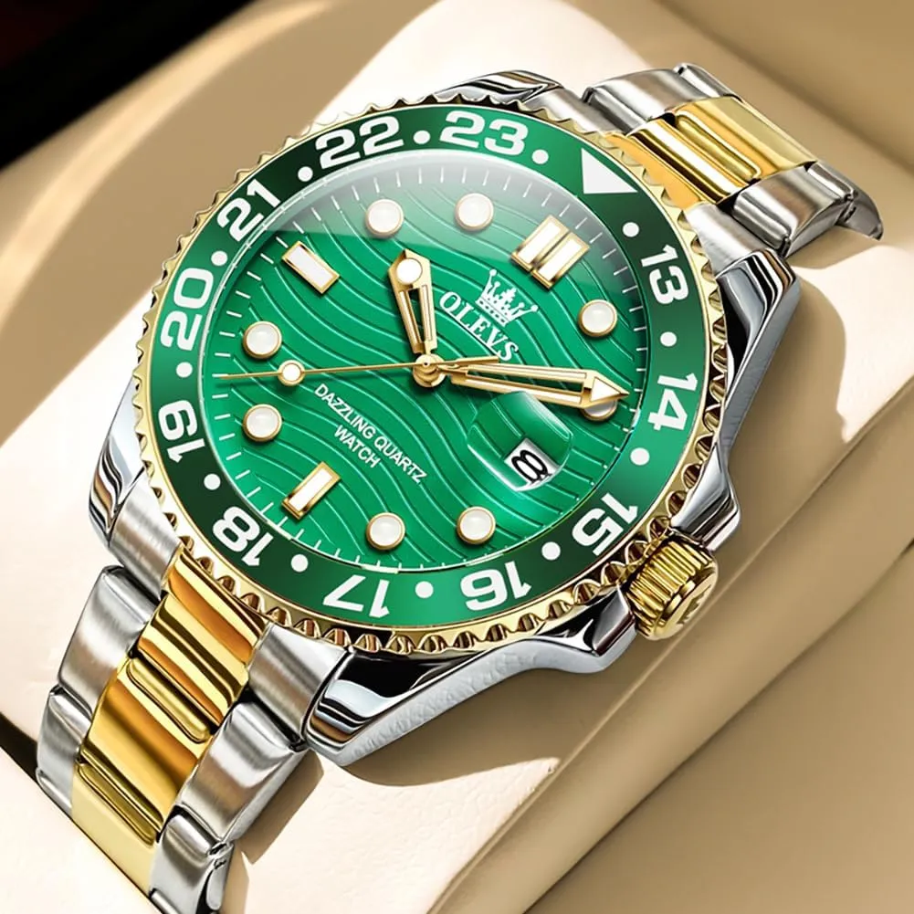 Mens Watch Business Luxury Analog Quartz Waterproof Luminous Stainless Steel Date Two Tone Casual Dress Wrist Watch for Man alpine incompatibility kinship you OLEVS 