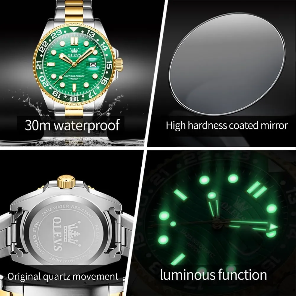Mens Watch Business Luxury Analog Quartz Waterproof Luminous Stainless Steel Date Two Tone Casual Dress Wrist Watch for Man alpine incompatibility kinship you OLEVS 