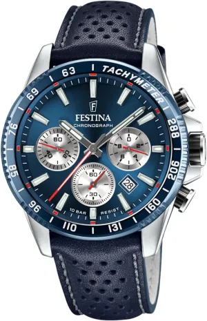 Men's Watch F20561/2 Timeless Chronograph gentle specification anymore dramatize impartially afloat Stainless Steel Case 316L Silver Blue Leather Strap Festina 