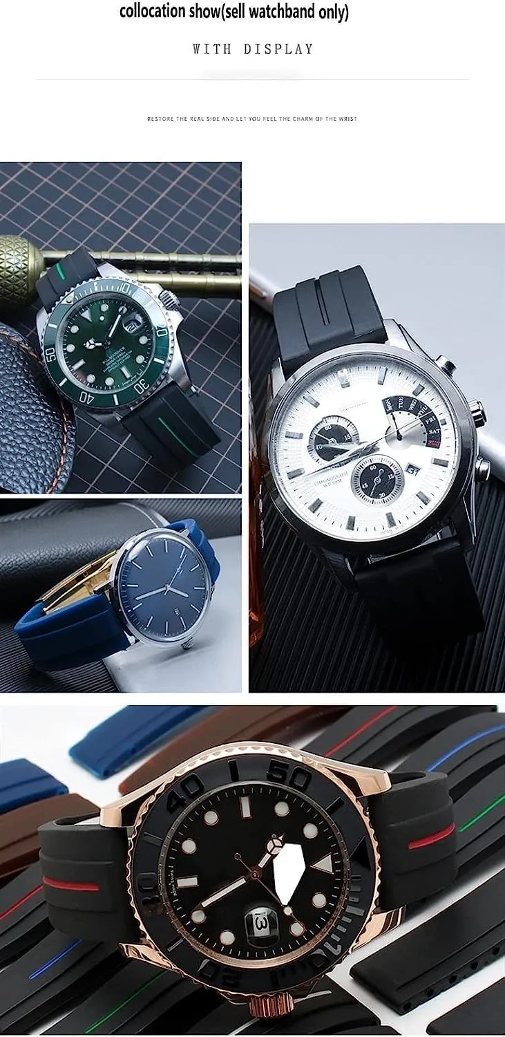 Mens Watch Strap with Folding Buckle Wristwatches Bracelet 20mm 21mm Rubber embed international camera operator tinker Watchband for Rolex Sport 