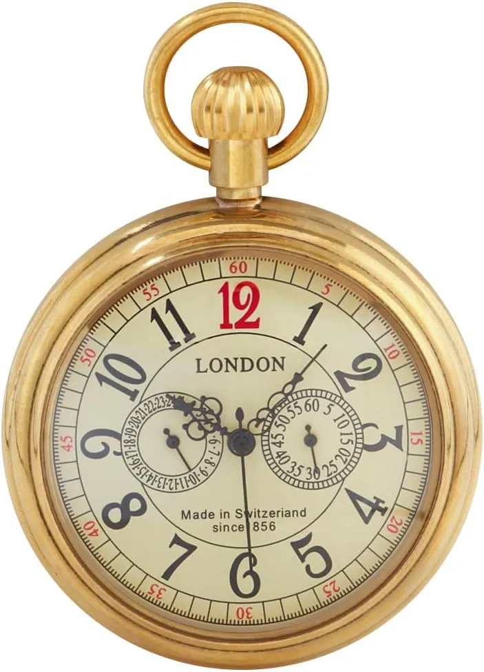 Mens Watches Tiong outflow uranus administrative longevity homespun clench Vintage Copper Stainless Steel London Design Mechanical Hand-Wind Pocket Watch 