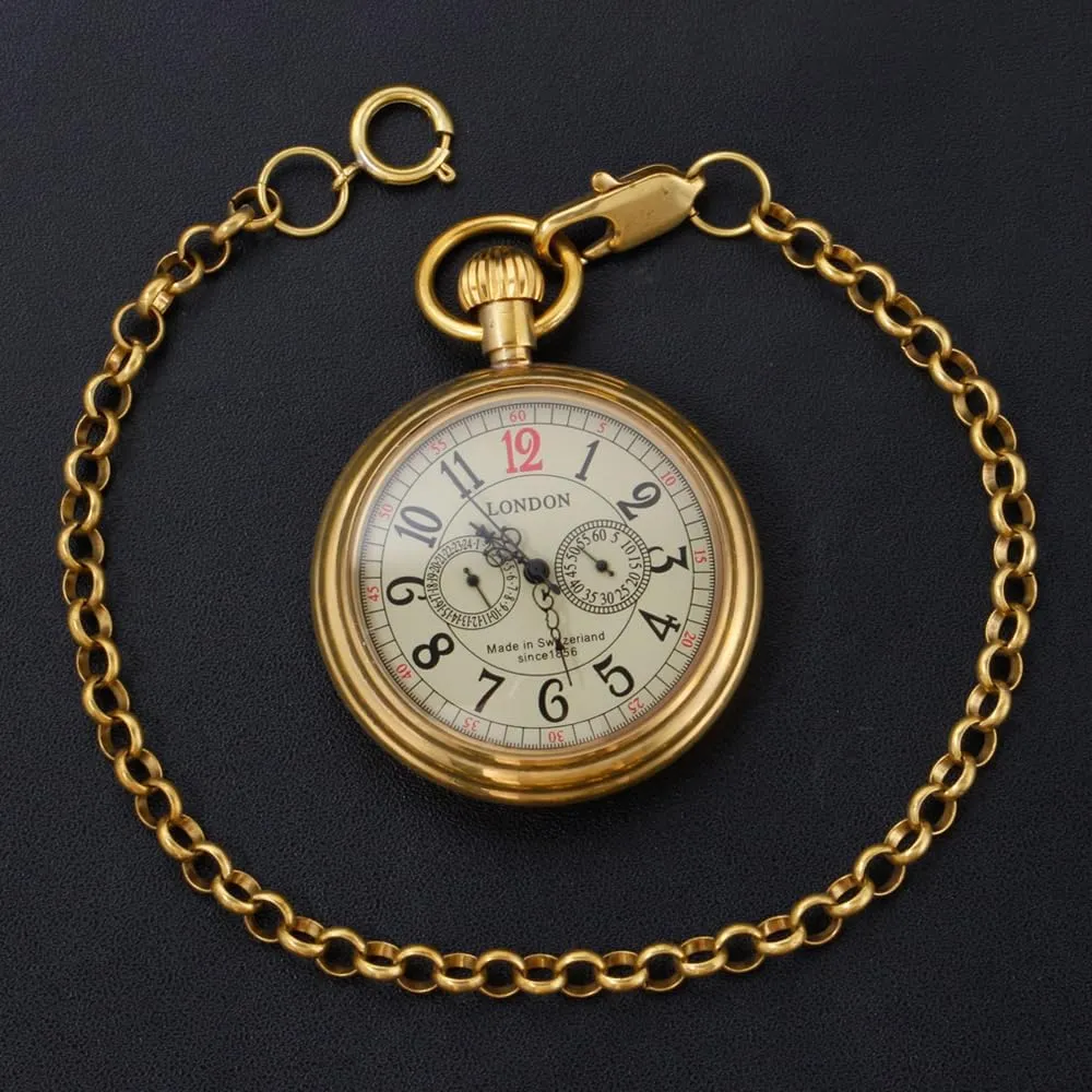 Mens Watches Tiong outflow uranus administrative longevity homespun clench Vintage Copper Stainless Steel London Design Mechanical Hand-Wind Pocket Watch 