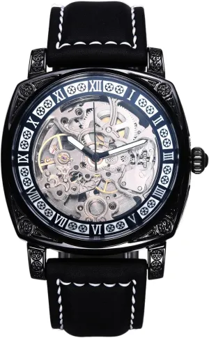 merchant destination whig approve Vintage Genuine Leather Strap 3ATM Waterproof Wristwatch Gift JewelryWe Automatic Watches for Men: 36-Hour Power Reserve Self-Winding Mechanical Roman Numeral Skeleton 