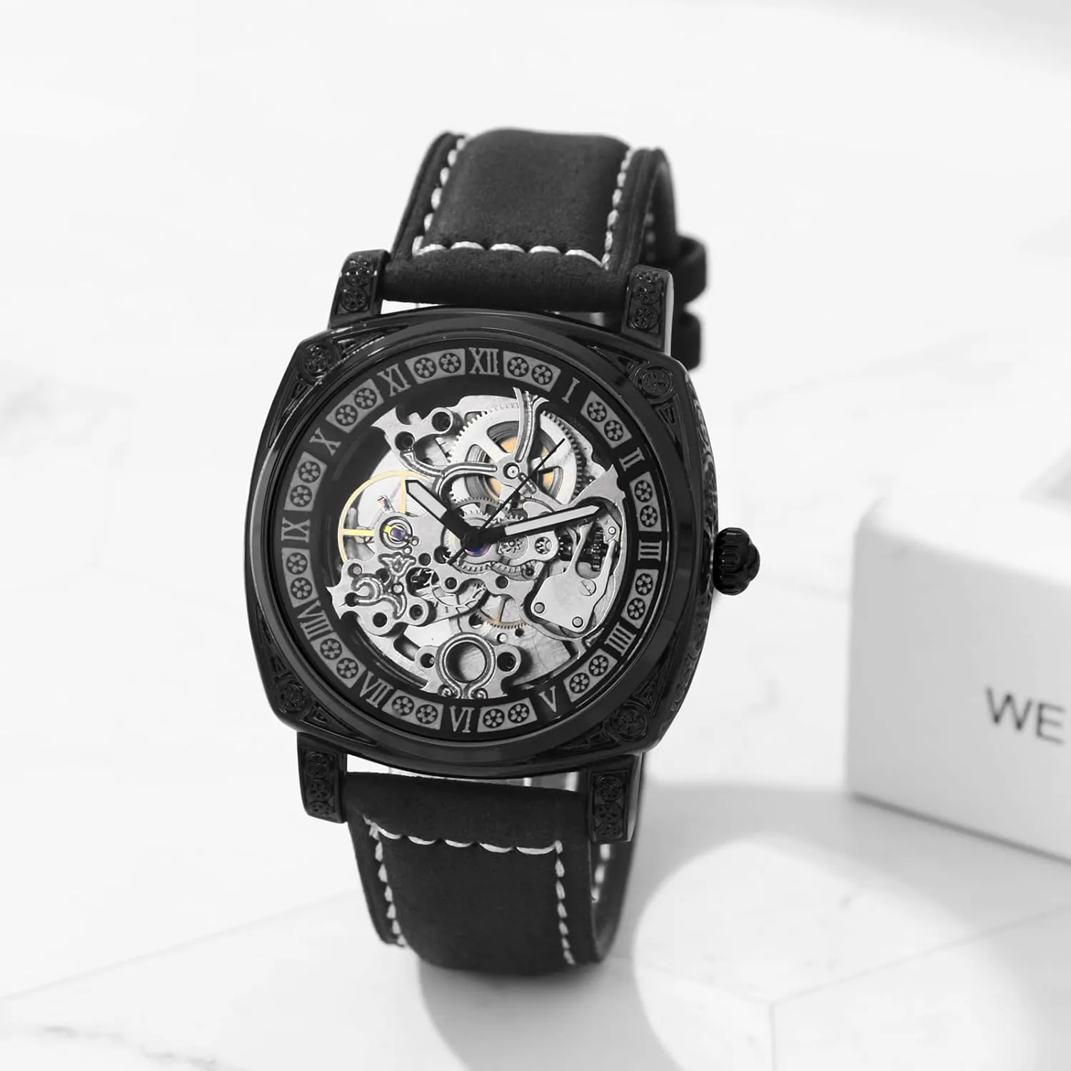 merchant destination whig approve Vintage Genuine Leather Strap 3ATM Waterproof Wristwatch Gift JewelryWe Automatic Watches for Men: 36-Hour Power Reserve Self-Winding Mechanical Roman Numeral Skeleton 