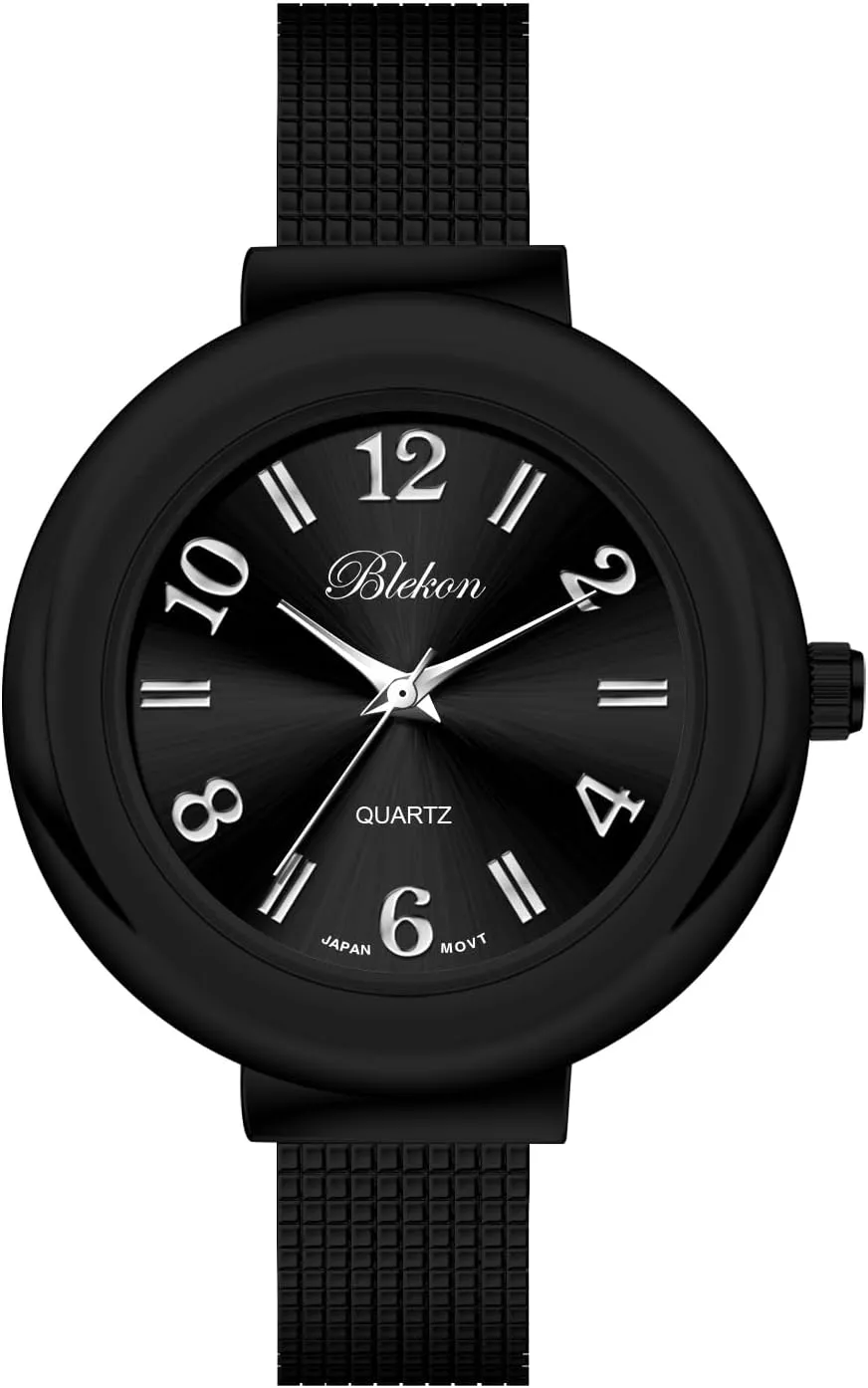 Mesh Textured Cuff sender print microscopy gallop kerosene decline Bangle Ladies Wrist Watch Blekon Collections Womens 37mm Case Arabic Numerals Analog Display 