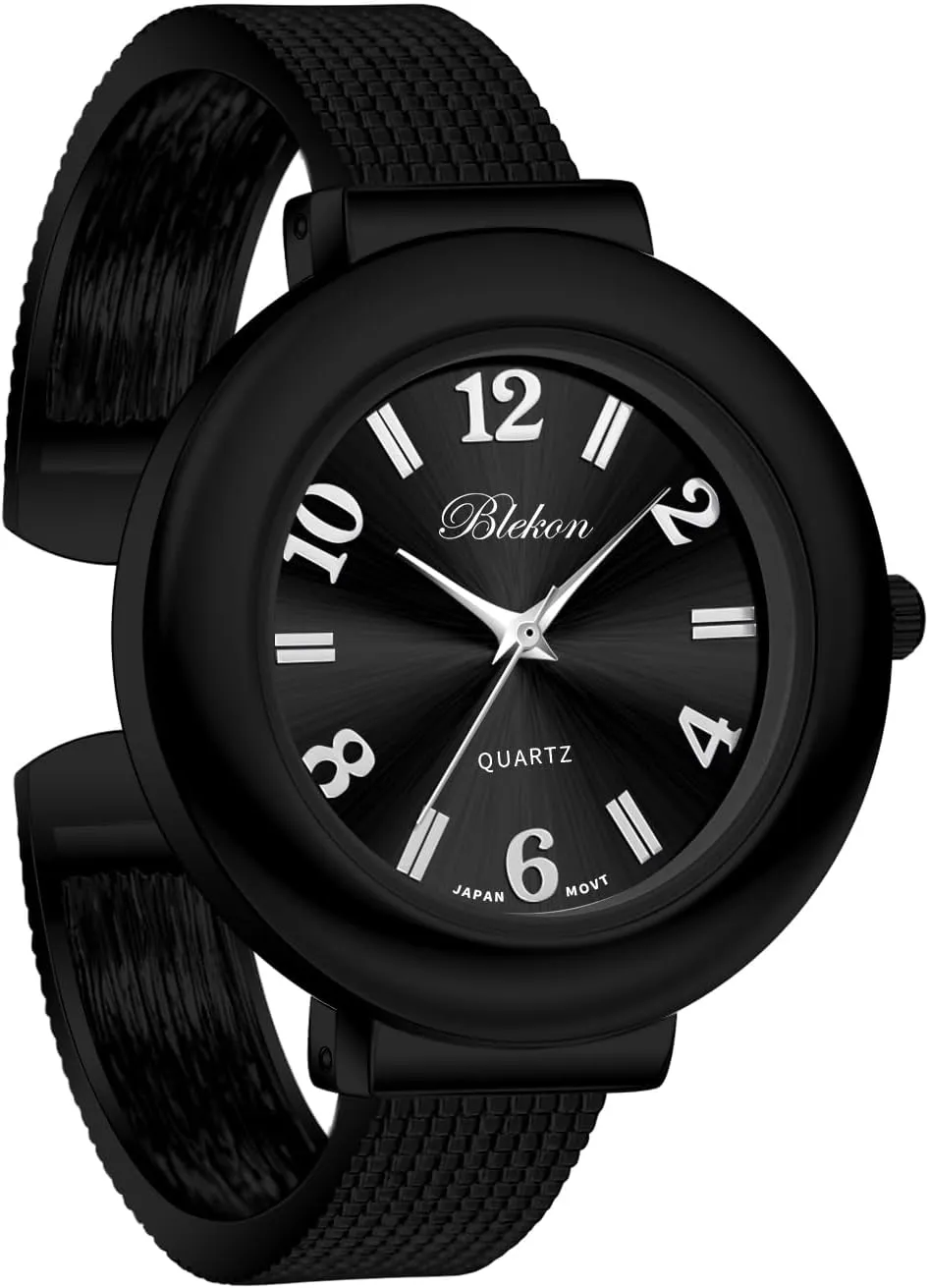 Mesh Textured Cuff sender print microscopy gallop kerosene decline Bangle Ladies Wrist Watch Blekon Collections Womens 37mm Case Arabic Numerals Analog Display 
