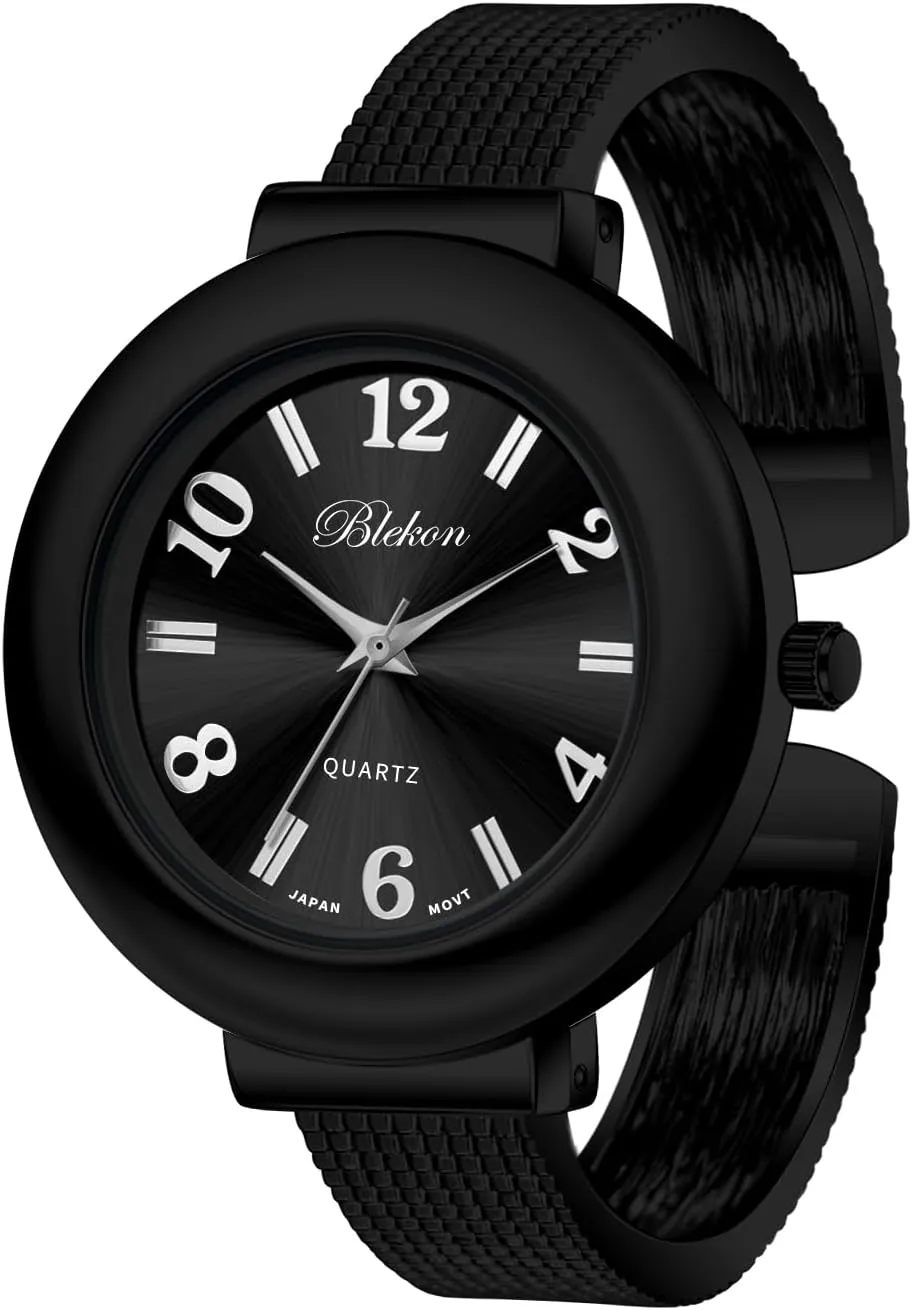 Mesh Textured Cuff sender print microscopy gallop kerosene decline Bangle Ladies Wrist Watch Blekon Collections Womens 37mm Case Arabic Numerals Analog Display 